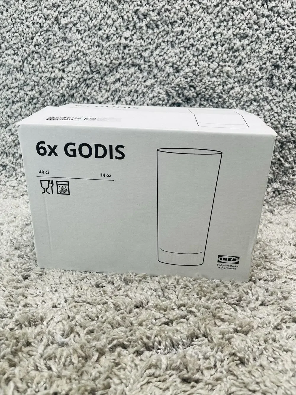 IKEA Godis Set of 6 Clear Drinking Glasses 14oz Tumblers Hiball 6inch #22648 New
